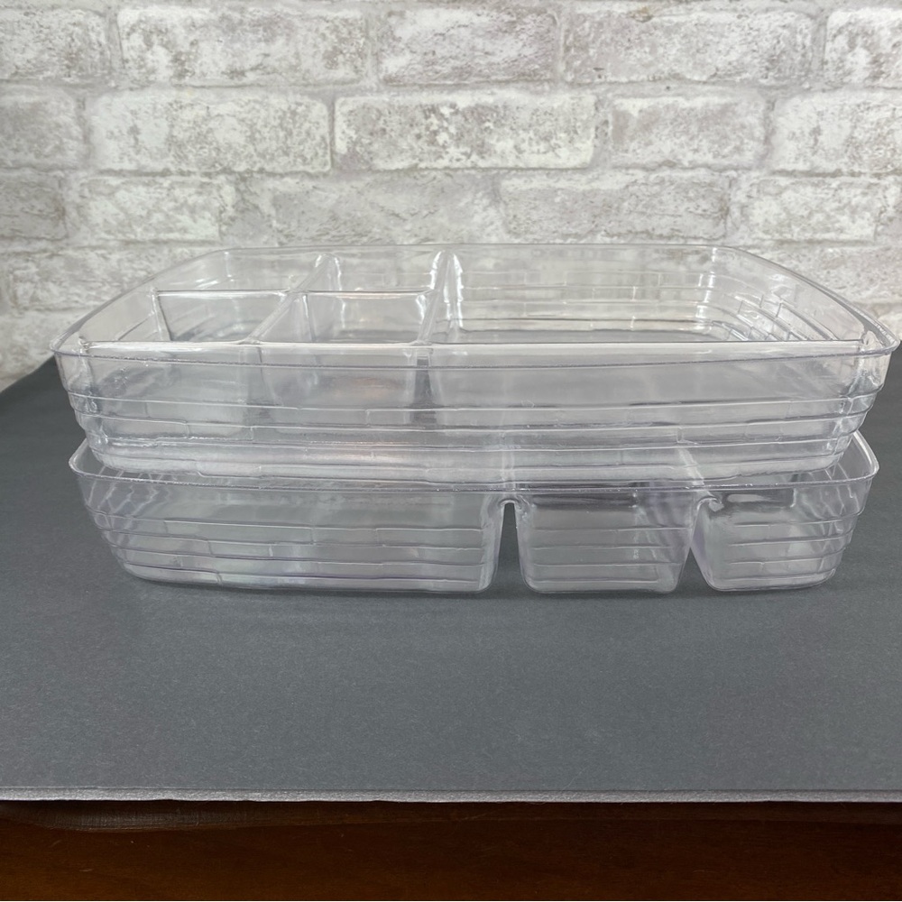 Two #44808 Longaberger Clear Acrylic 6 Way Divided Protector Organizer 11” x 14”